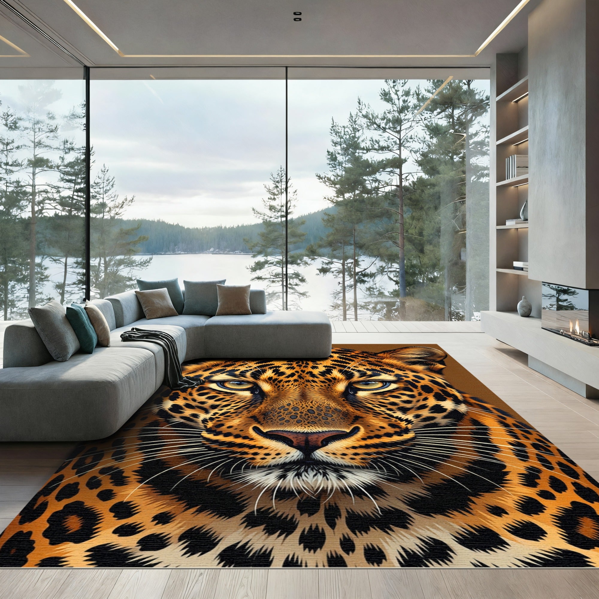 Fierce Golden Leopard Face Closeup Rug