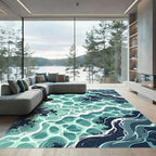 Teal Abstract Ocean Wave Ripples Rug