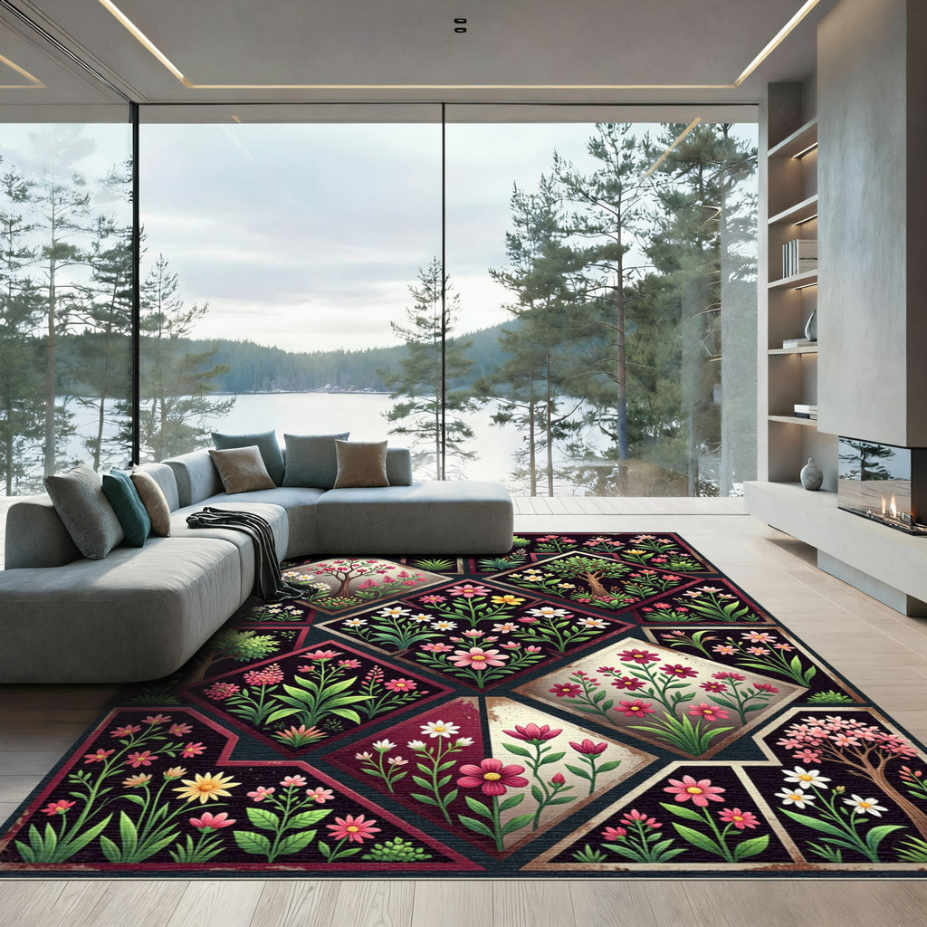 Dark Botanical Garden Diamond Tile Rug