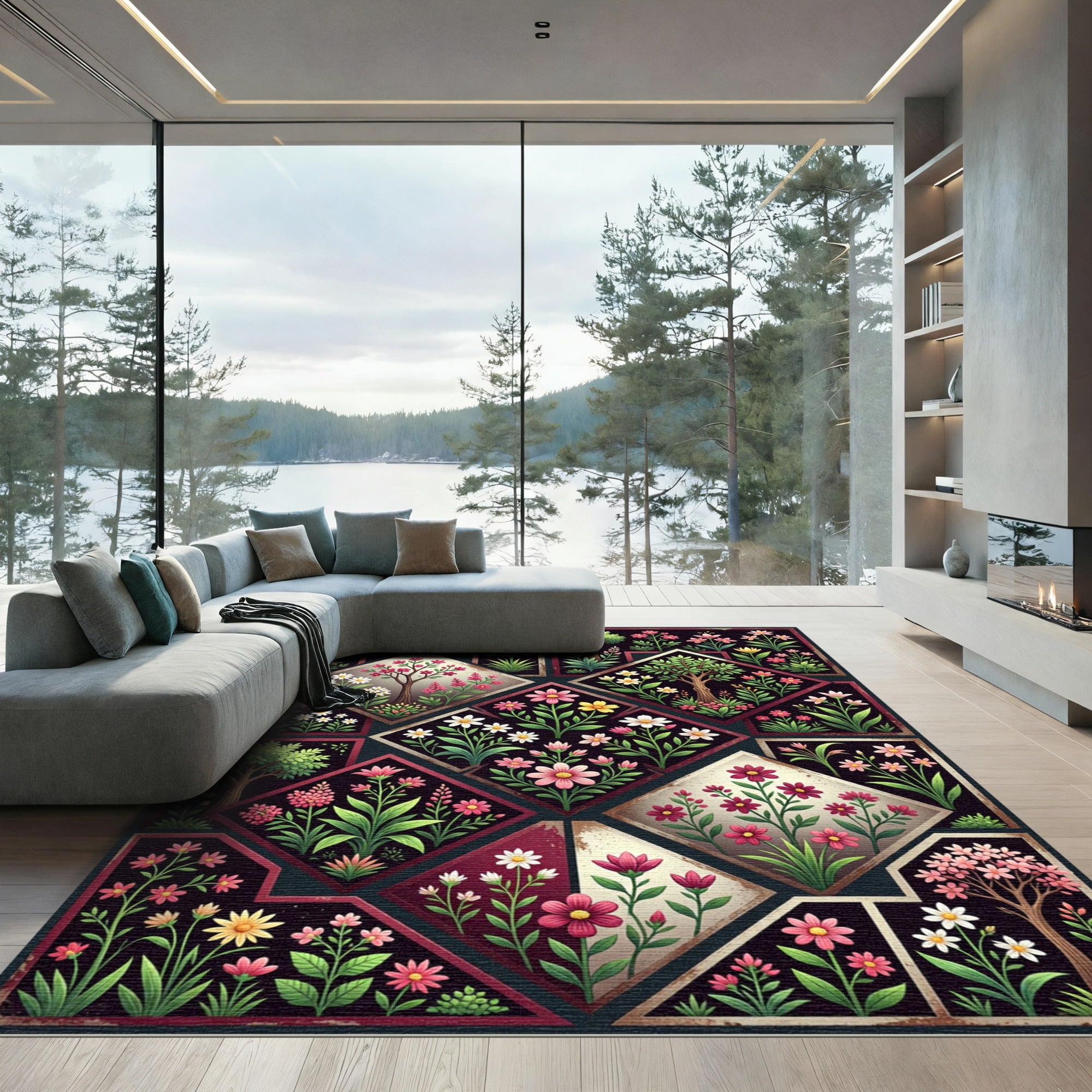 Dark Botanical Garden Diamond Tile Rug