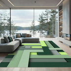 Geometric Lime and Forest Green Layered Bars Rug