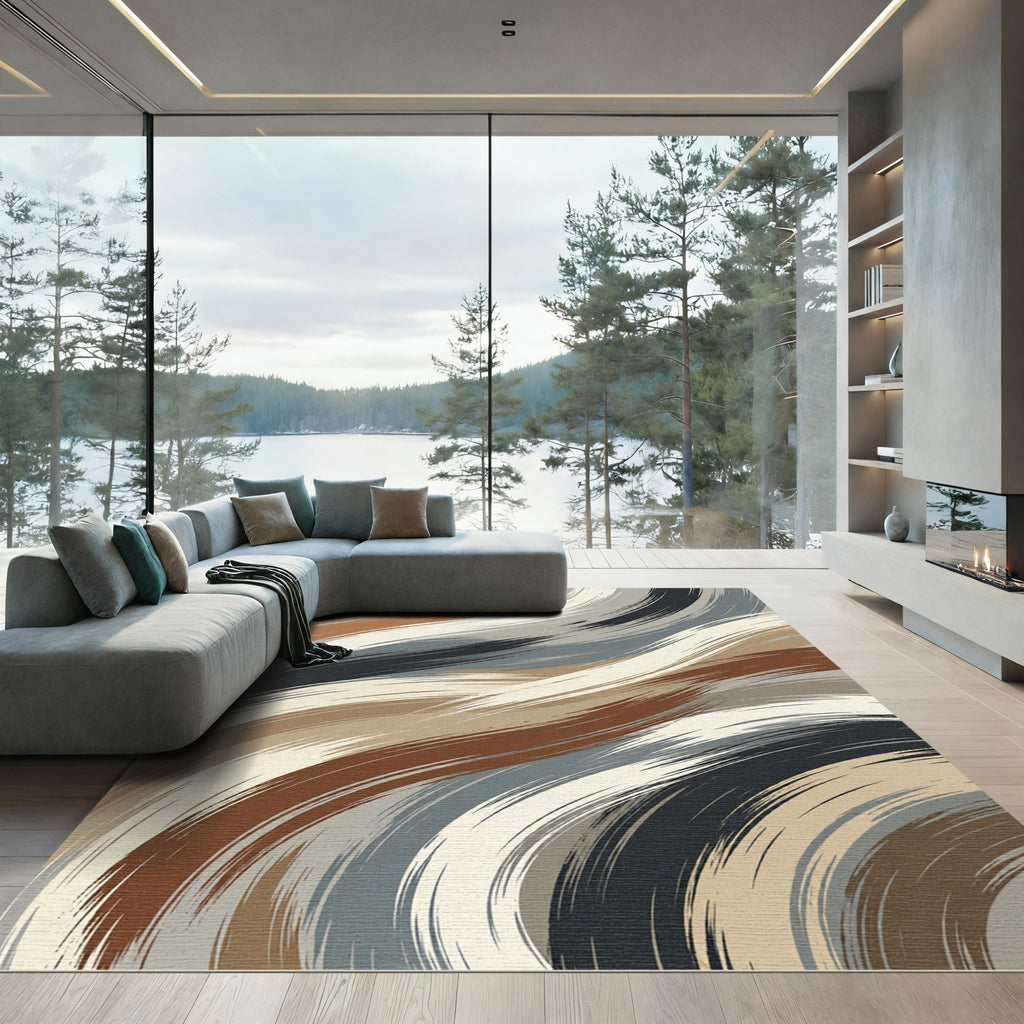 Earthy Tones Abstract Brush Stroke Rug