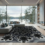 Monochromatic Abstract Fractal Radial Art Rug