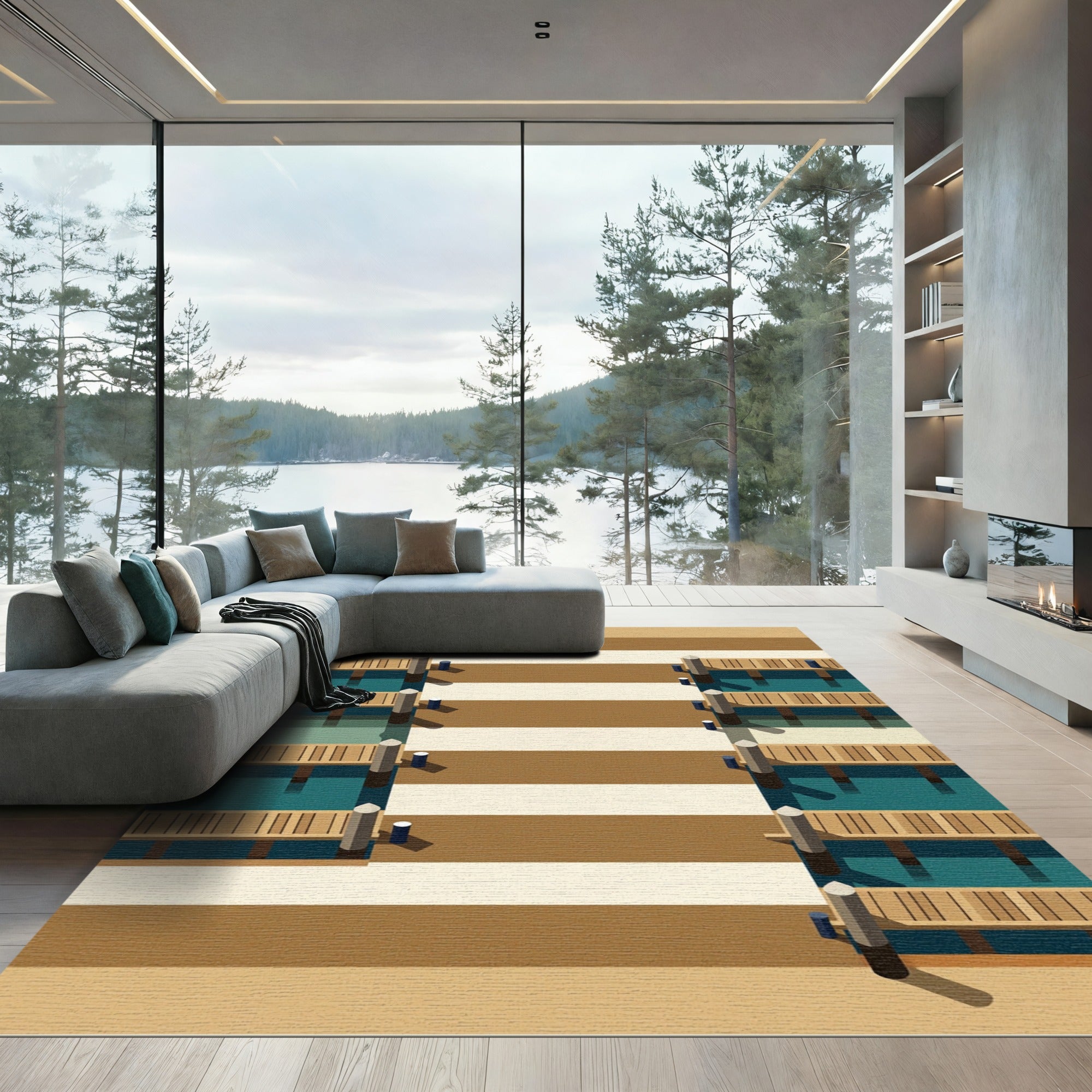 Minimalist Nautical Dock striped Rug