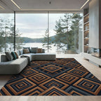 Sophisticated Charcoal and Wood Geometric Diamond Rug