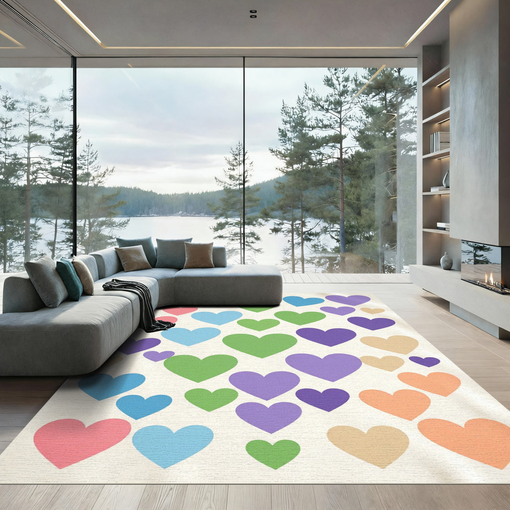 Playful Multicolored Hearts Scattered Art Area Rug