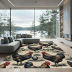 Rustic Farmhouse Rooster Heritage Folk Art Rug