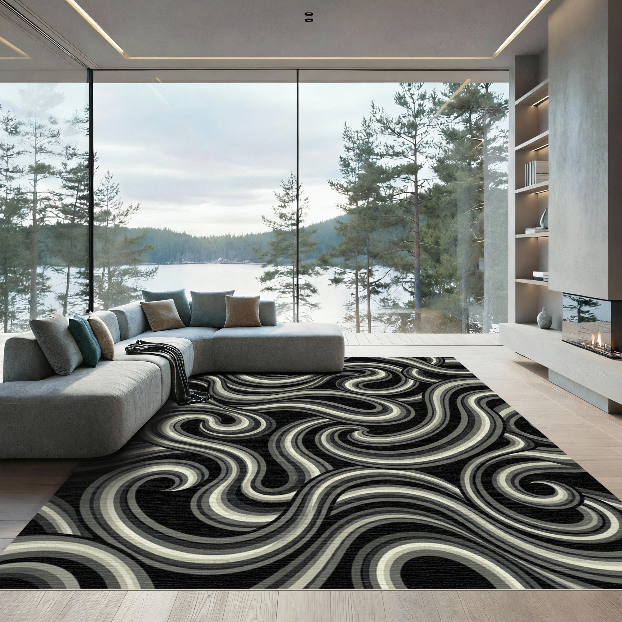 Monochromatic Swirl Abstract Curves Rug