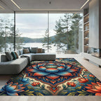 Indigo And Crimson Lotus Mandala Rug