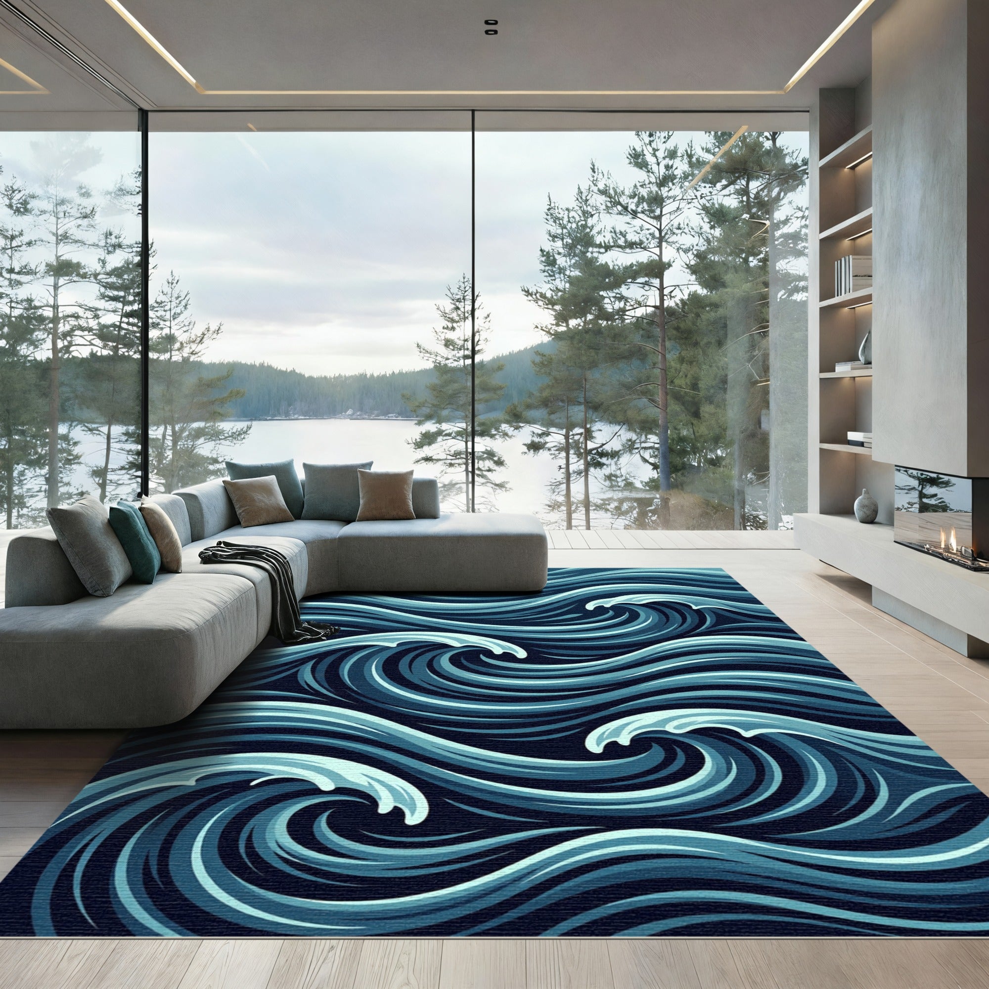 Deep Ocean Swirling Wave Rug