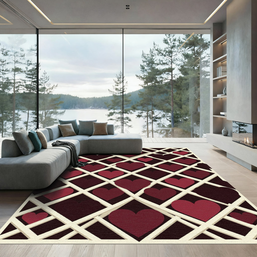 Burgundy Heart Lattice Contemporary Rug