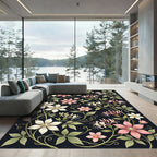 Pink White Floral Vine Garden Rug