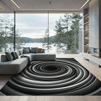 Modern Monochrome Infinite Vortex Swirl Rug