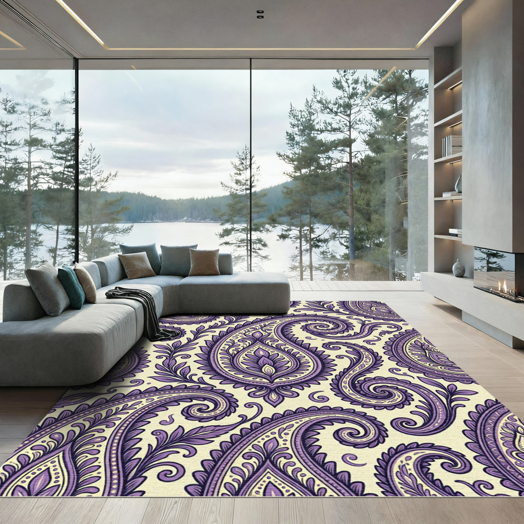Purple Paisley Floral Scrollwork Rug