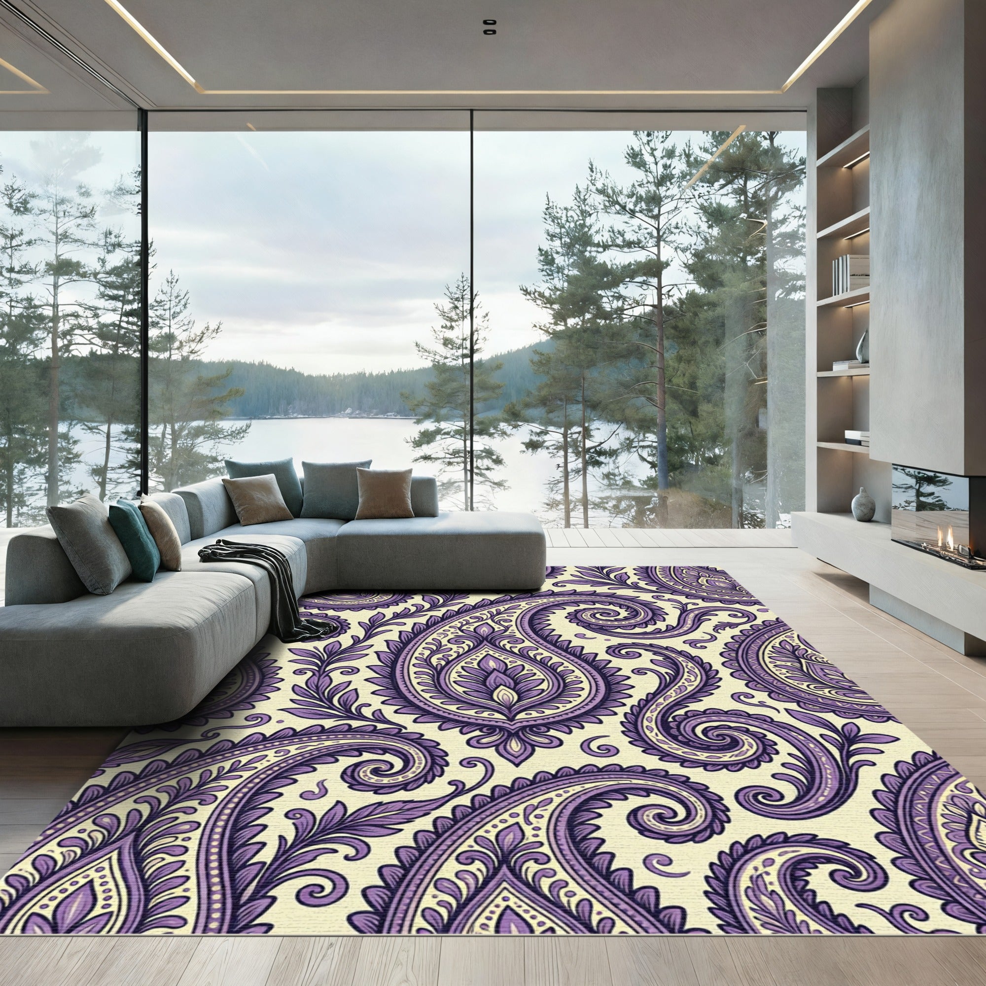 Purple Paisley Floral Scrollwork Rug