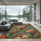 Elegant Sage Floral Bouquet Tapestry Rug