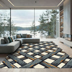 Distressed Gray Woven Lattice Grid Rug