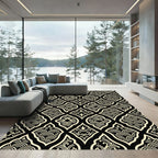 Elegant Black and Cream Scalloped Wave Rug