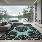 Dark Tropical Monstera Leaf Sage Teal Rug