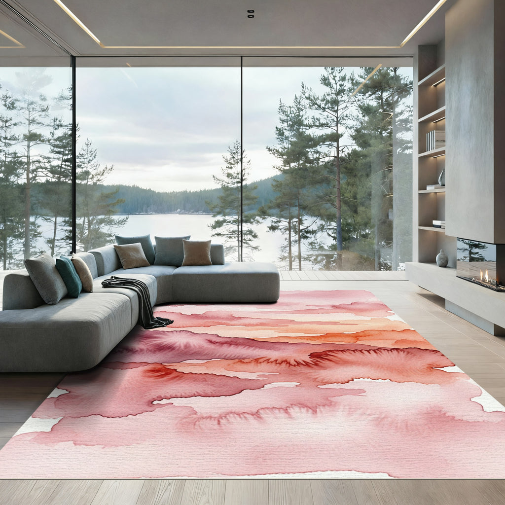 Ethereal Watercolor Sunset Abstract Wash Rug