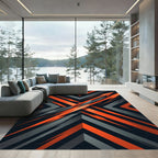 Bold Orange and Charcoal Geometric Arrow Rug