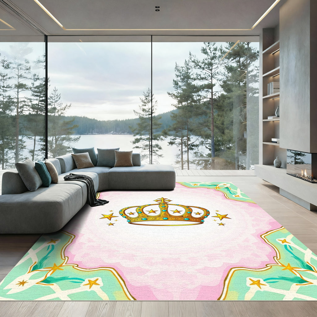 Golden Crown Starburst Mint Border Rug