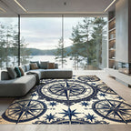 Nautical Mariner Compass Navy Anchor Decor Rug