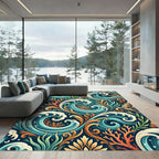 Ocean Wave Coral Floral Art Nouveau Rug