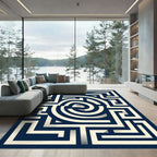 Navy Geometric Labyrinth Swirl Abstract Rug