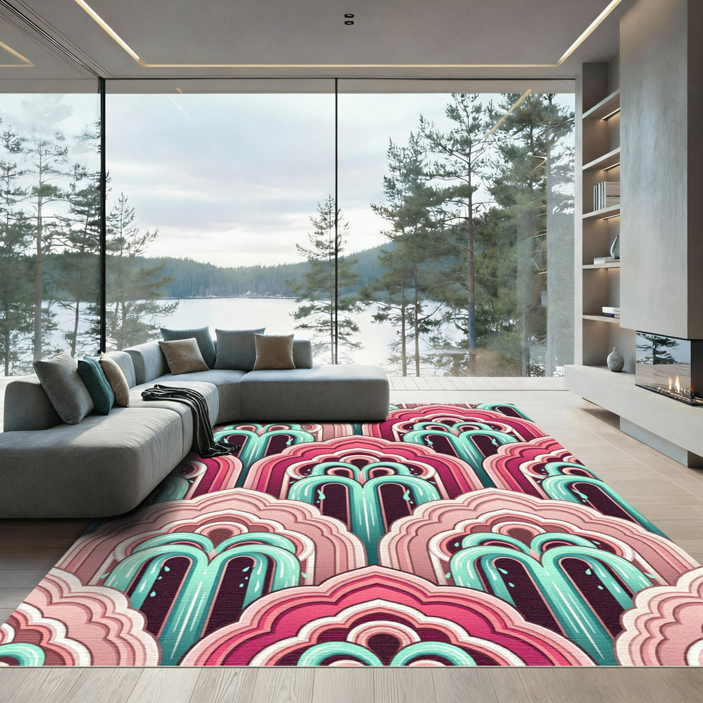 Pink Teal Layered Arches Rug