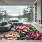 Rich Plum Pink Peony Floral Explosion Rug