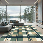 Sage Green and Tan Plaid Grid Rug