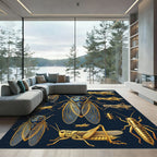 Golden Entomological Cicada Grasshopper Illustration Rug
