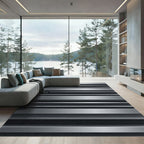Minimalist Metallic Silver Linear Striped Rug