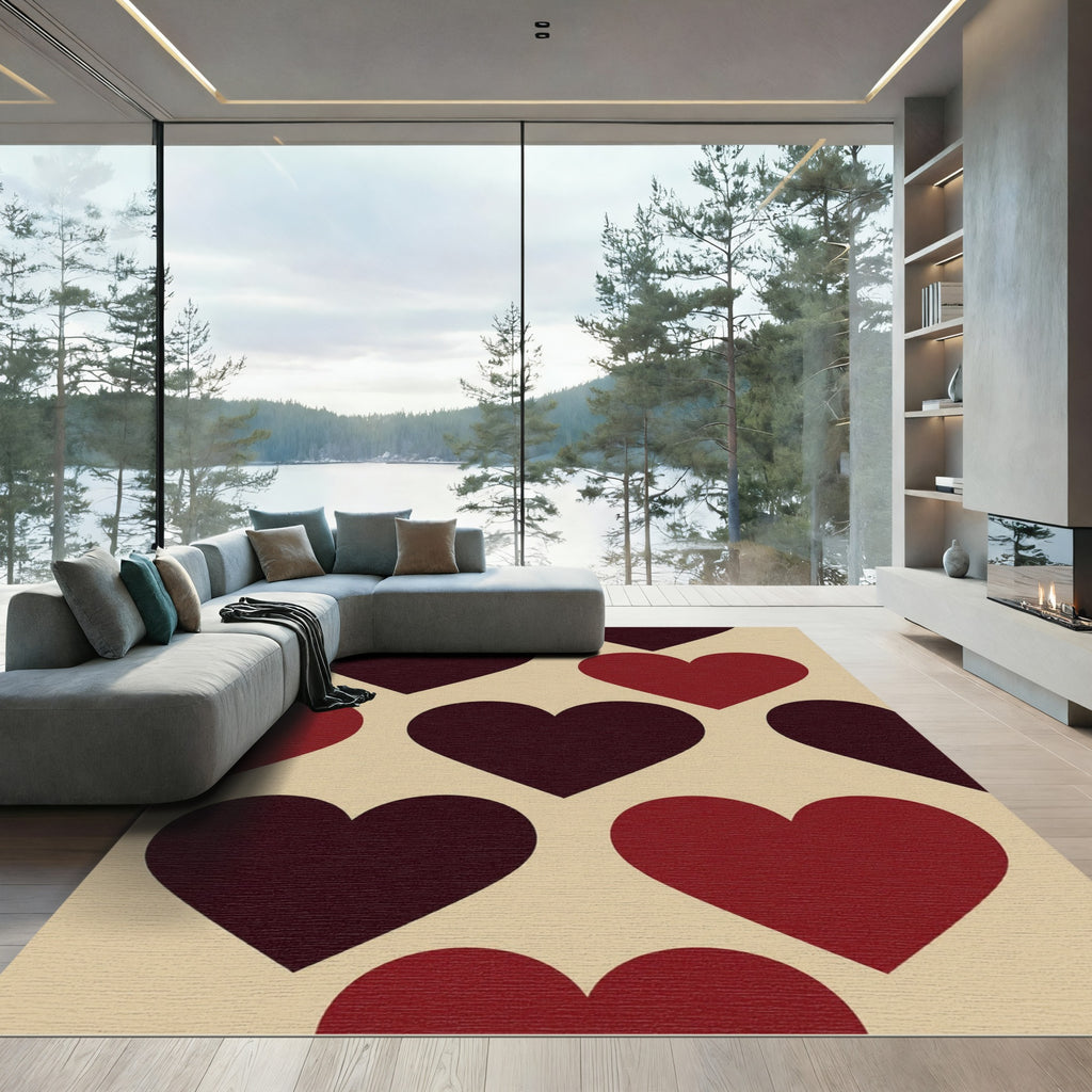 Minimalist Deep Red Heart Grid Rug