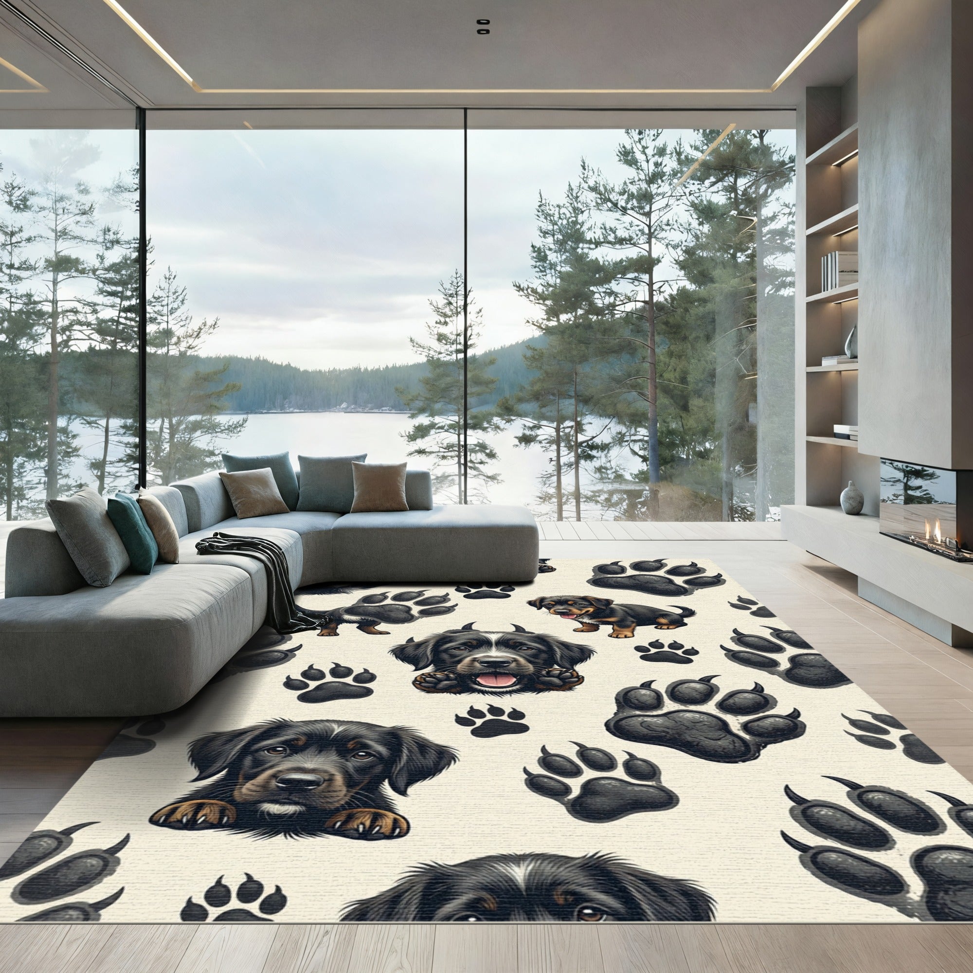Playful Puppy Paw Cream Accent Rug
