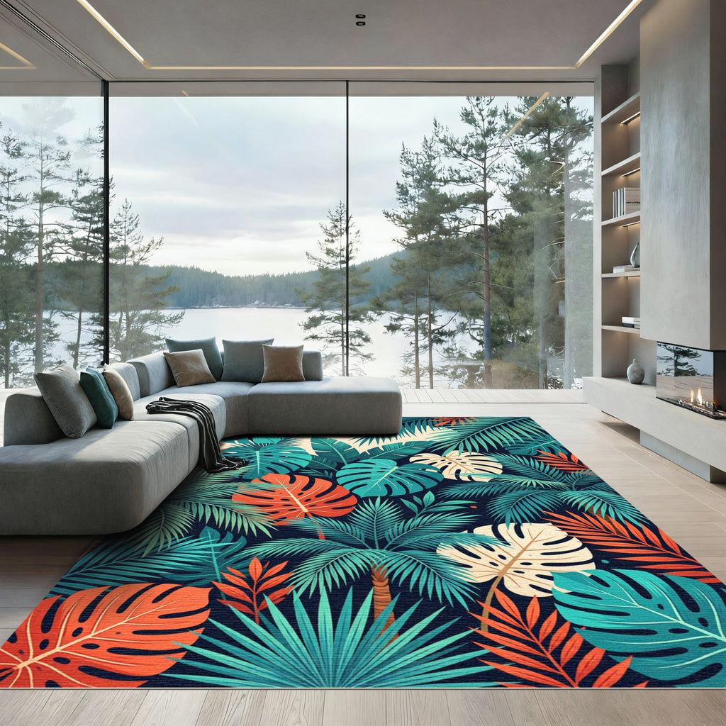 Lush Tropical Foliage With Vibrant Leaves Rug