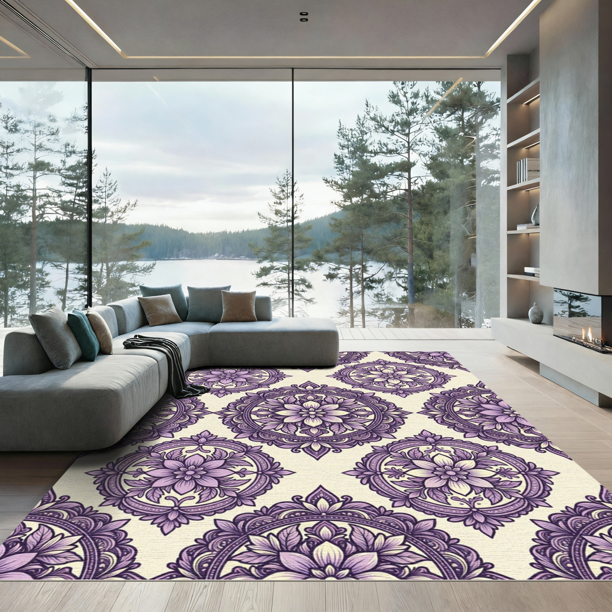 Lavender Medallion Floral Overlay Rug