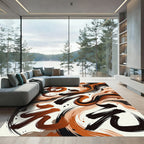 Modern Abstract Copper Black Swirls Rug