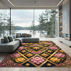 Elegant Gold Floral Diamond Star Art Rug