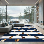 Playful Puppy Striped Navy Area Rug