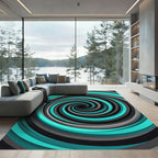 Modern Teal and Gray Hypnotic Spiral Rug