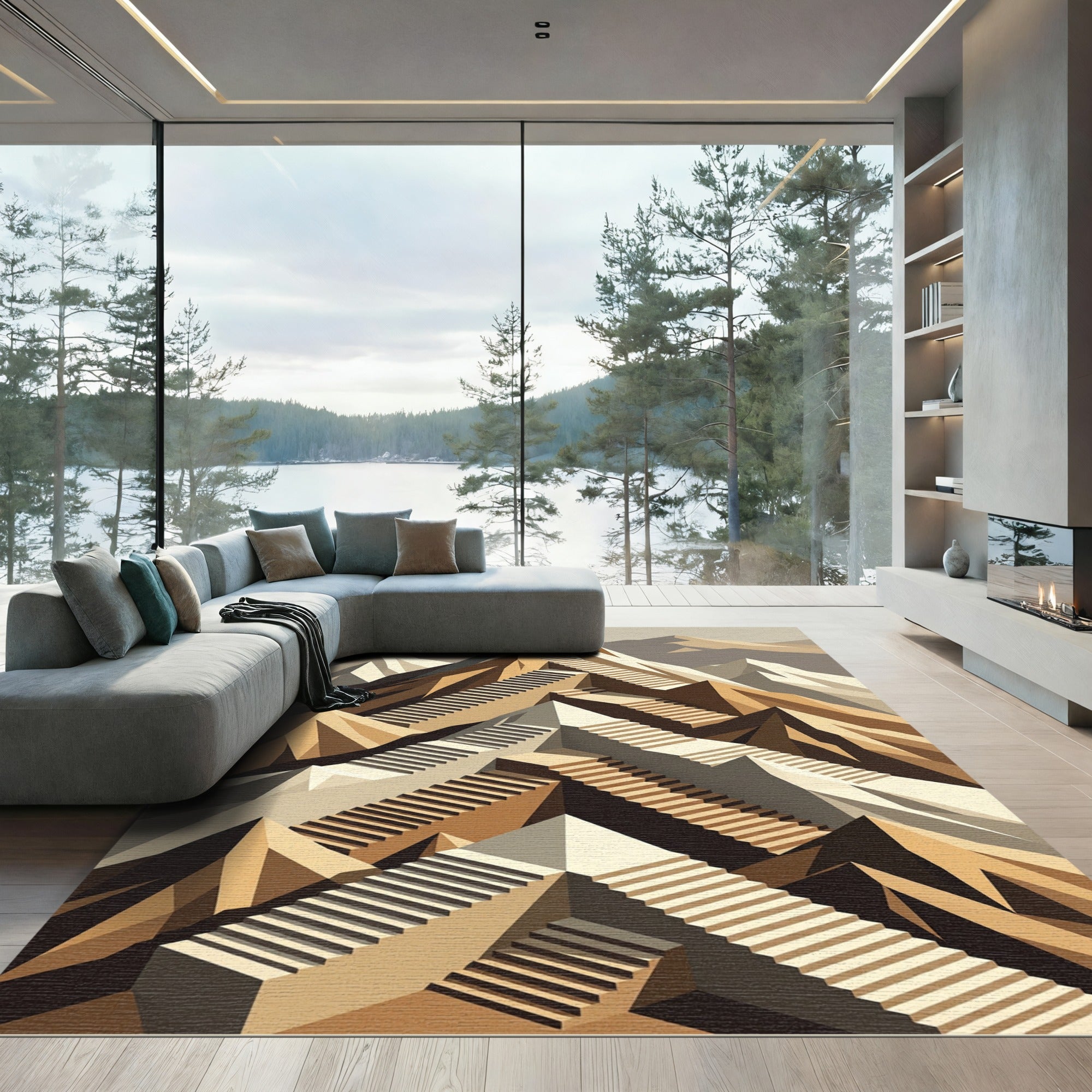 Geometric Mountain Staircase Abstract Rug