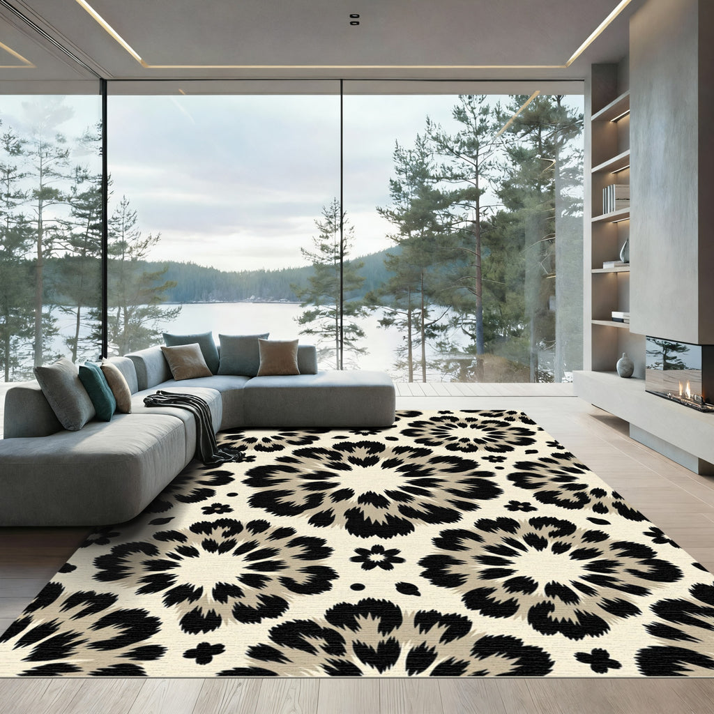 Bold Black Blossom Medallion Rug