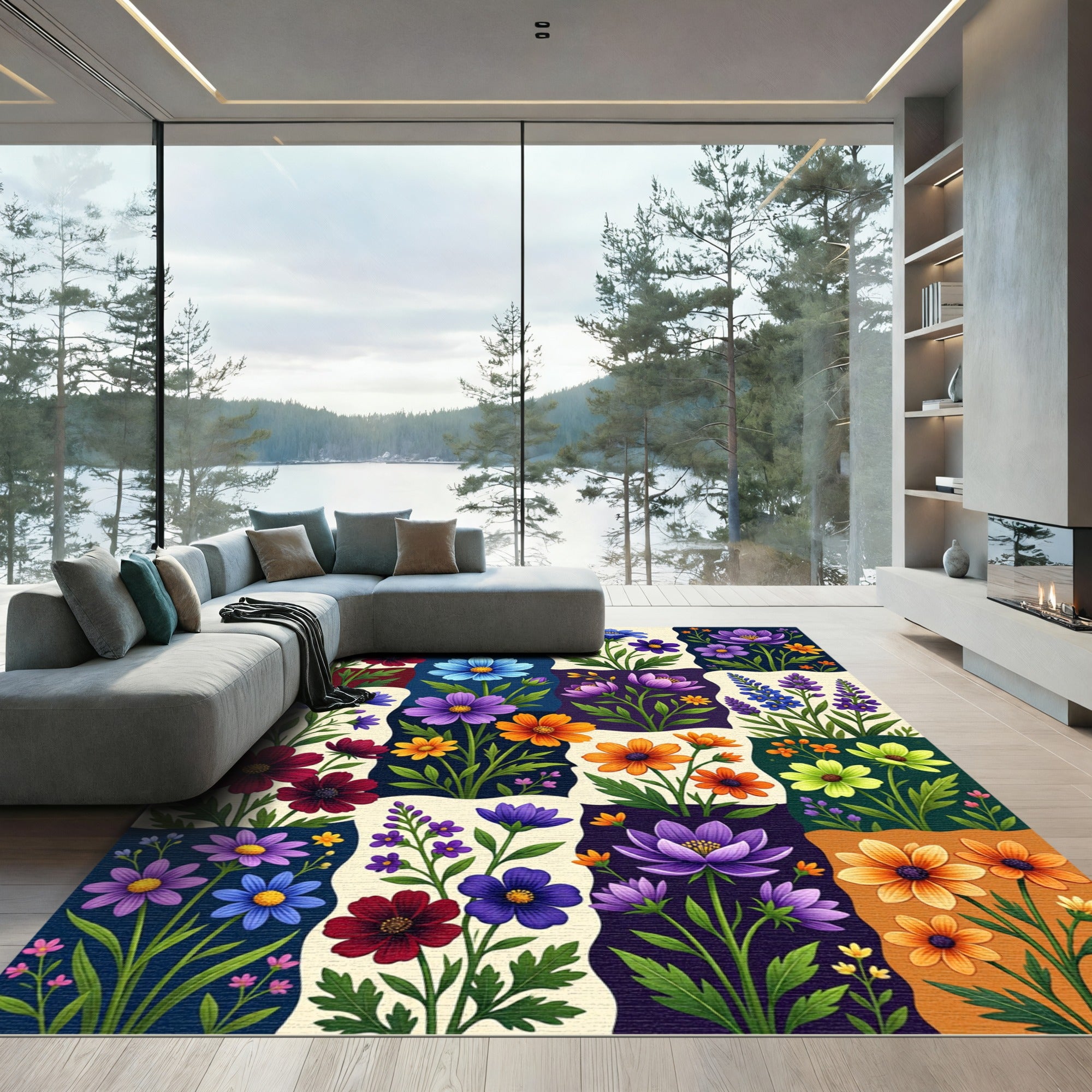 Vibrant Petal Collage Floral Arrangement Rug