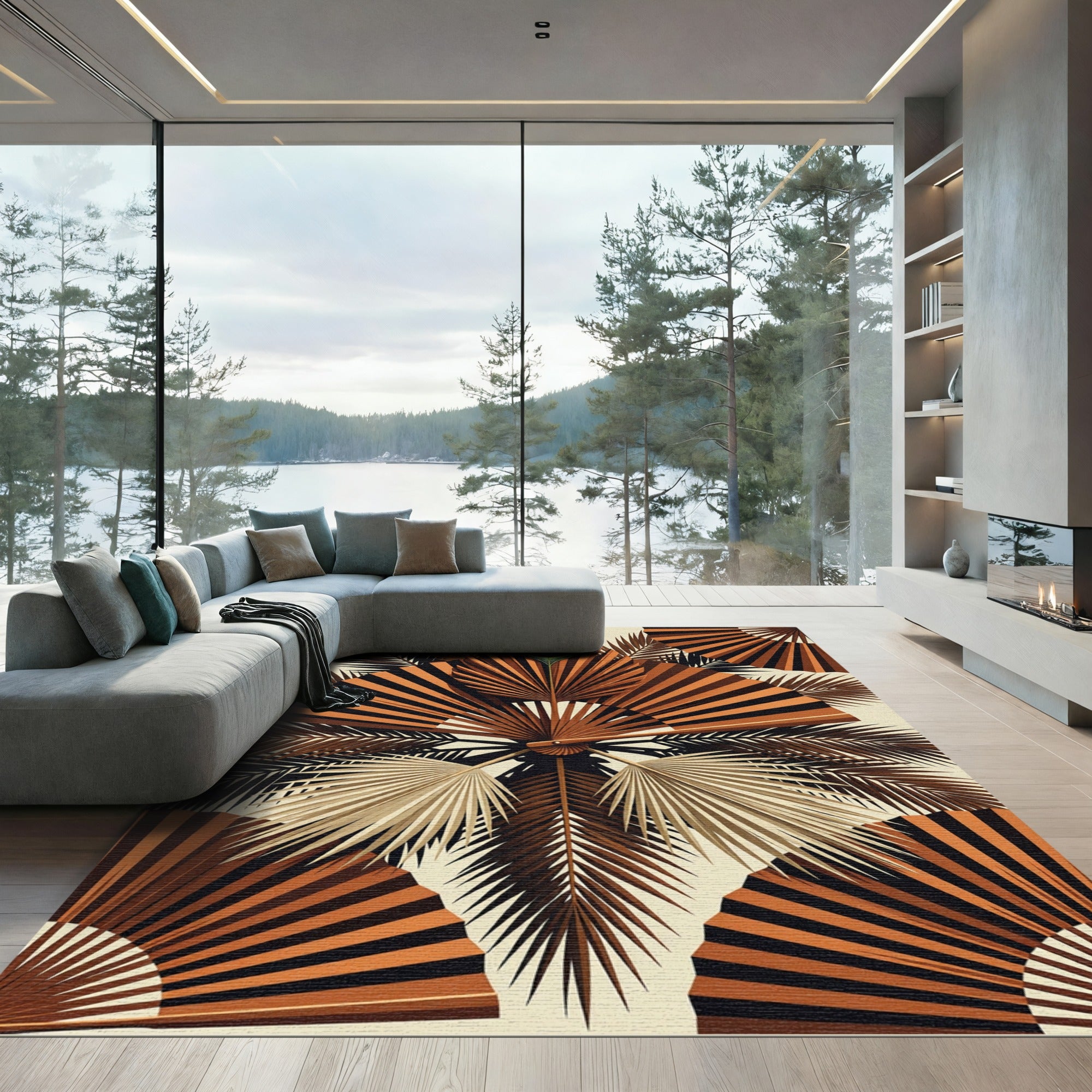 Exotic Peacock Feather Fan Composition Rug
