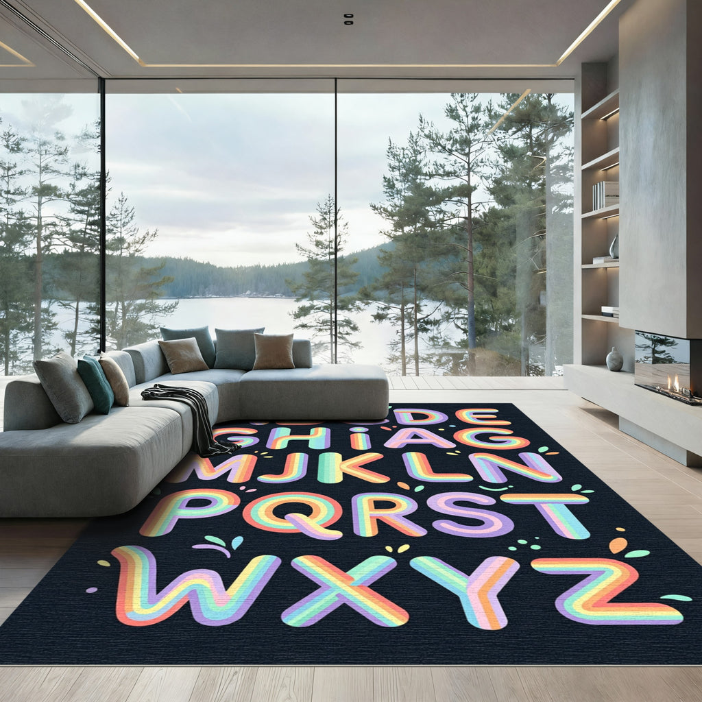 Vibrant Rainbow Alphabet Letter Art Wall Rug