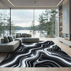 Monochrome Liquid Marble Swirl Rug