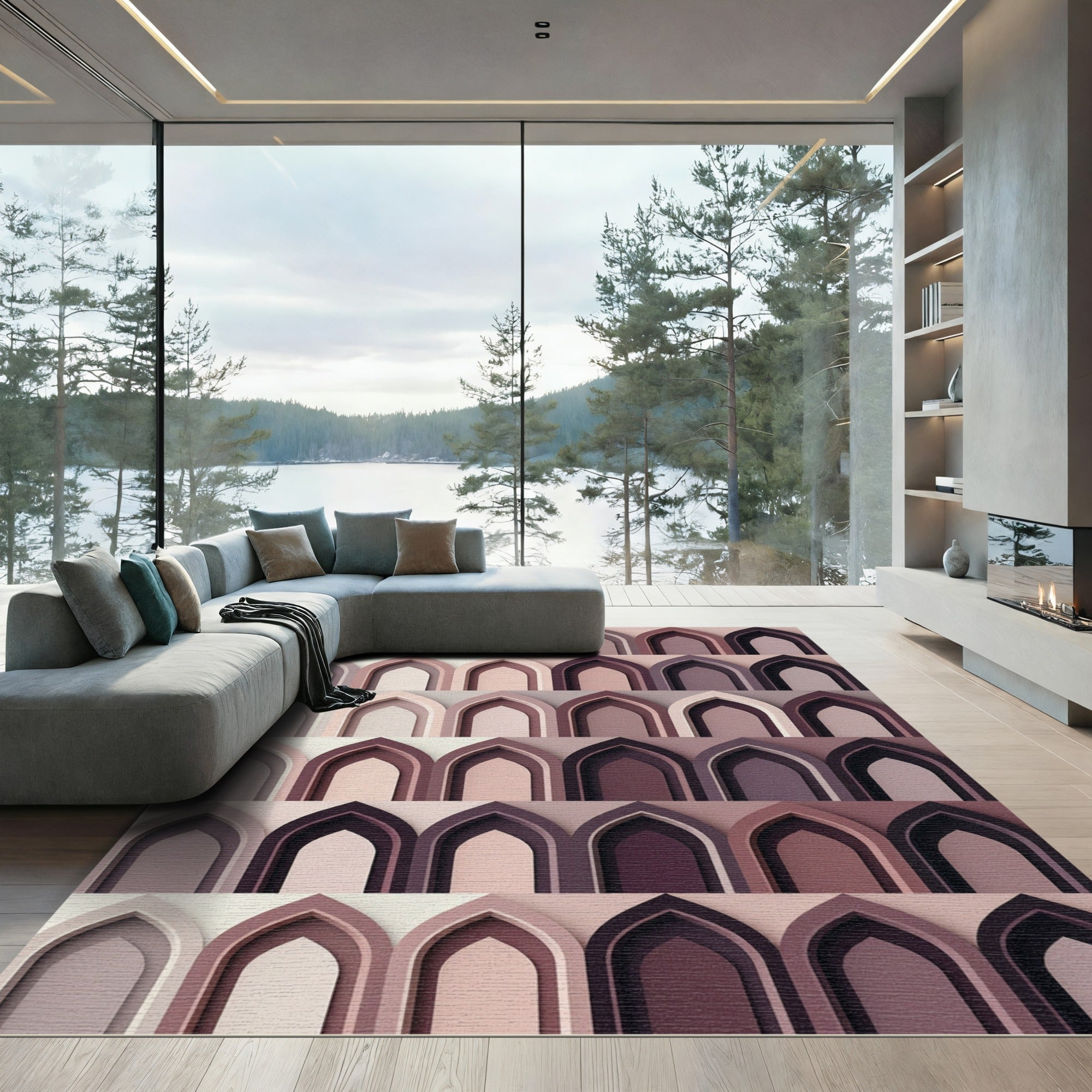 Archway Gradient Mauve Geometric Tile Rug