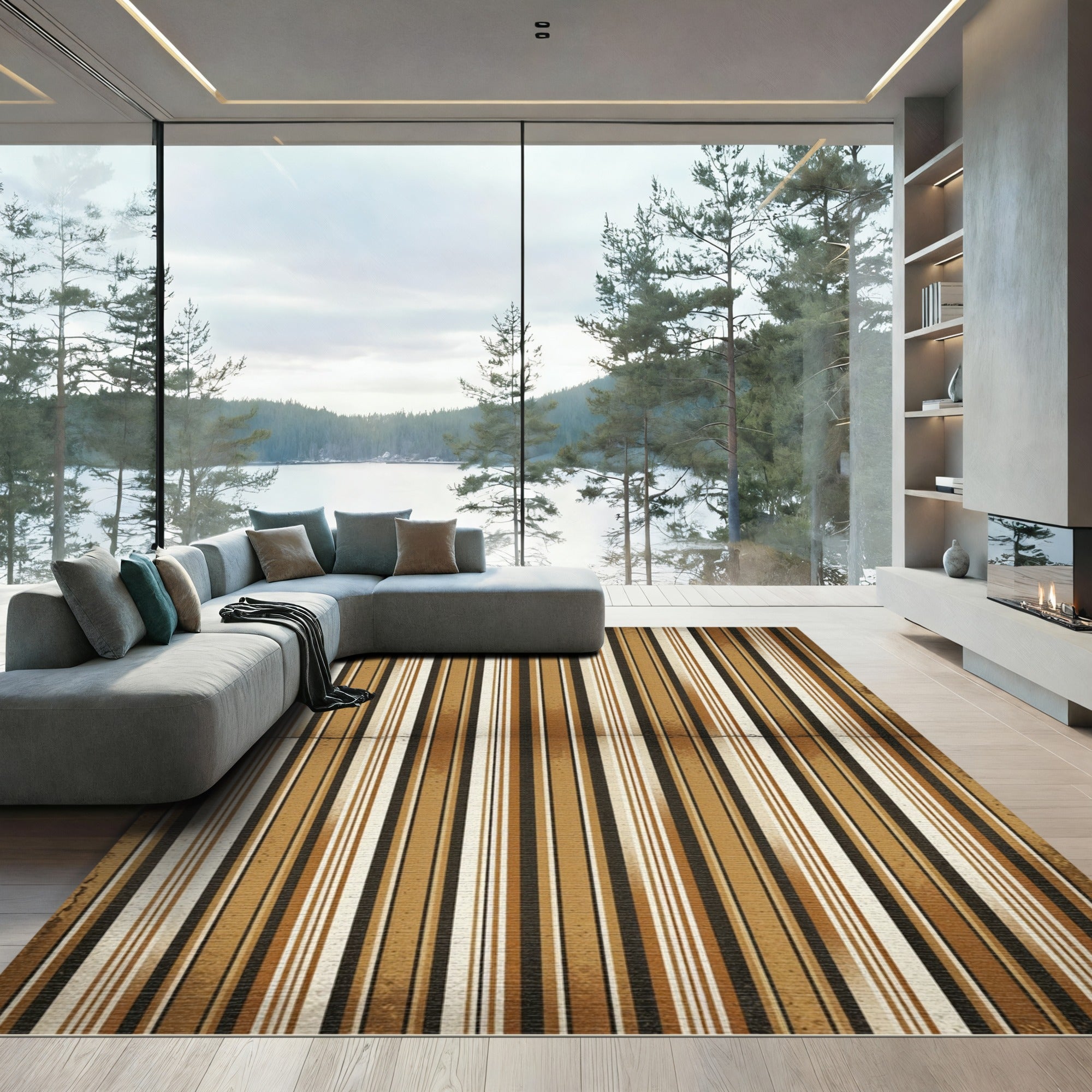 Rustic Earthy Tone Vertical Stripe Rug
